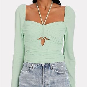 SELF-PORTRAIT Cut-out Stretch Crepe Halter Top
